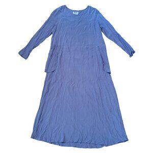 Flax L Long Sleeve Crinkle Rayon Maxi Dress Pockets Lagenlook Purple